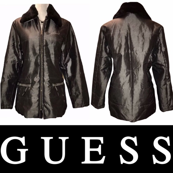GUESS Womans Coat Jacket w/Fur Collar - Sz Small - Picture 2 of 13